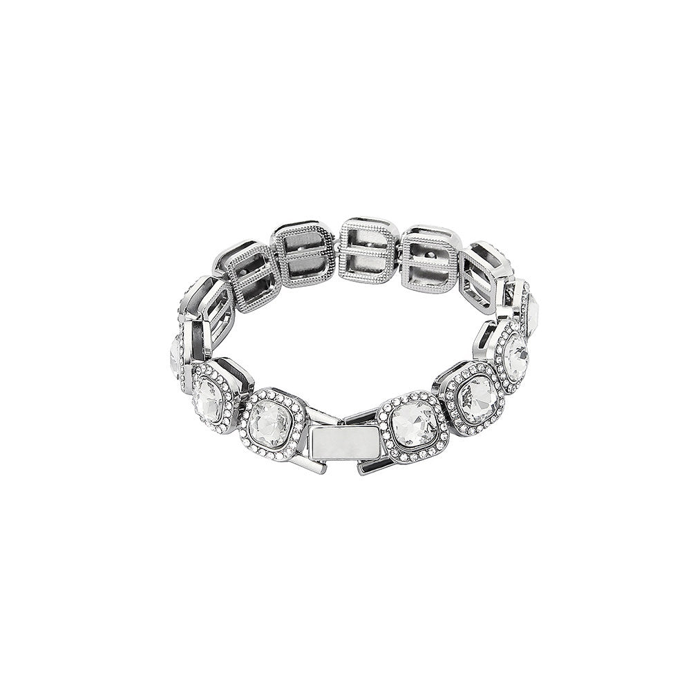 Men's Rock Diamond Bracelet – 18K Gold/Silver Plated Alloy Cuff, Geometric Facets, 5-Stone Cluster, Adjustable