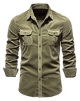 Men's Corduroy Long Sleeve Slim Fit Shirt – Ribbed Cotton Lapel Collar Business Casual Button-Down Top