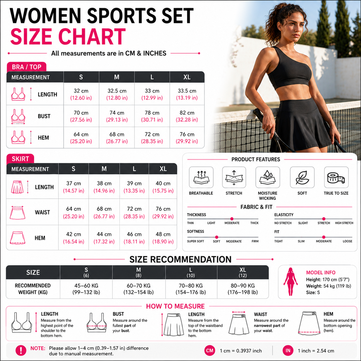 Women's Tennis Skirt &amp; Sports Bra Set 2-Piece