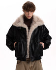 Retro Fur Collar PU Leather Jacket