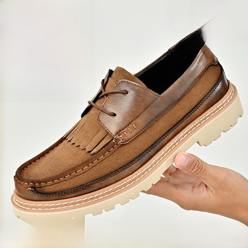 Herrenschuhe aus echtem Leder – Wildleder- und Leder-Loafer mit niedrigem Absatz