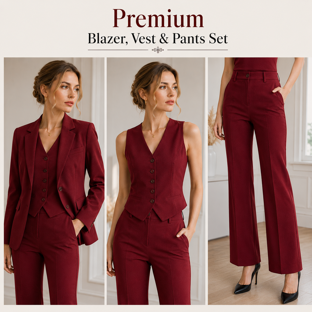 Women's Professional 3-Piece Suit Set – Jacket, Vest &amp; Pants