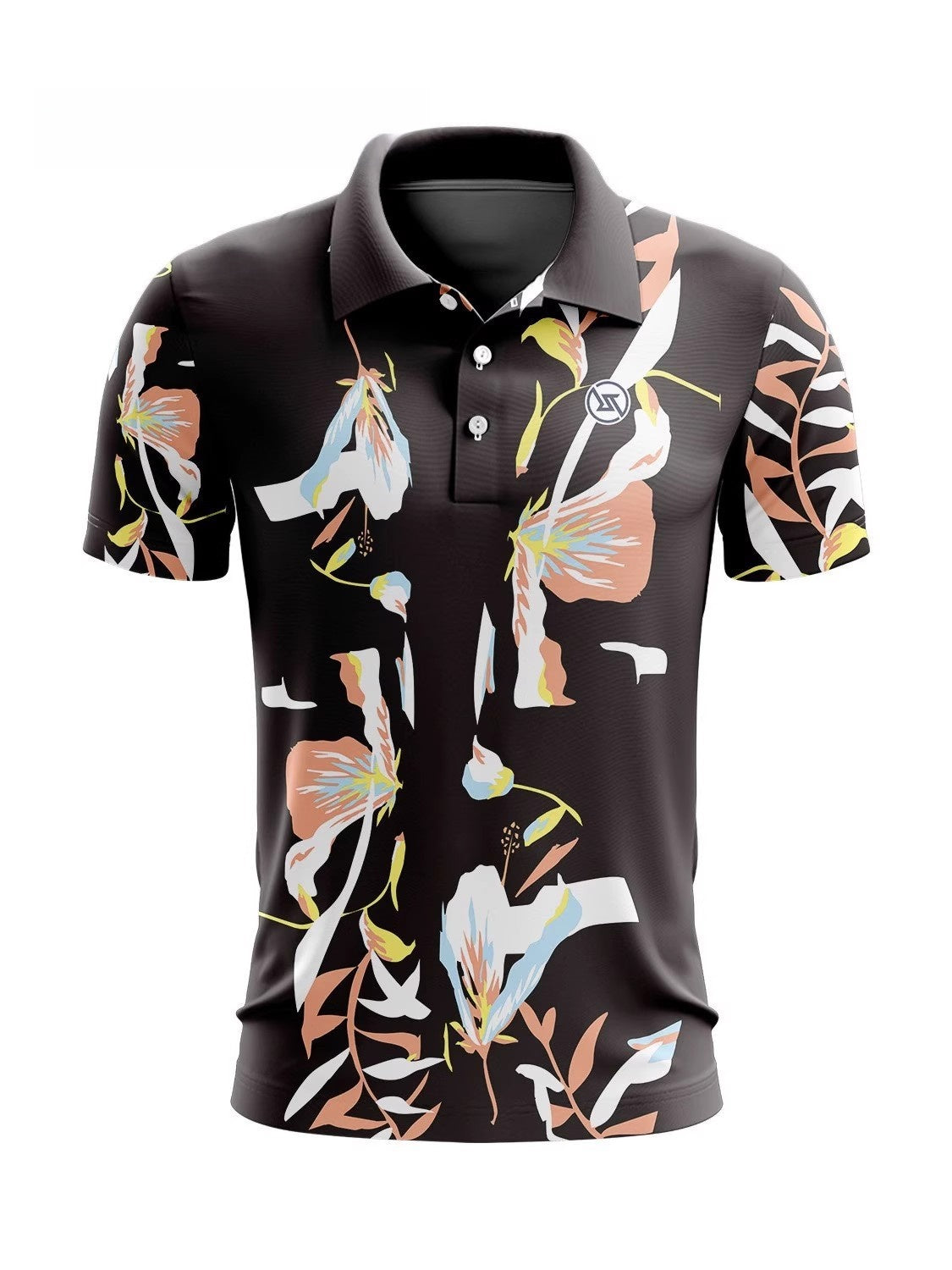 Polo de golf imprimé à manches courtes pour homme – Haut de golf floral en coton élasthanne respirant et performant