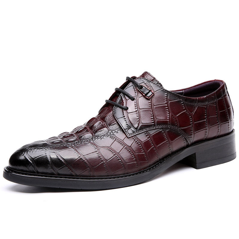 Herren formelle Lederschuhe mit Krokodilmuster – Spitz zulaufende Business- und Hochzeits-Schnürschuhe aus erstklassigem Rindsleder