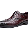 Herren formelle Lederschuhe mit Krokodilmuster – Spitz zulaufende Business- und Hochzeits-Schnürschuhe aus erstklassigem Rindsleder