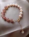 Bracelet Cœur en Perles Naturelles pour Femme – Bracelet Perles Cristal Fraise Élastique Réglable