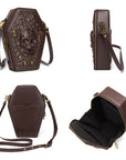 Gotische Umhängetasche in Sargform für Damen – PU-Leder Schultertasche mit Kettendetail und verstellbarem Riemen