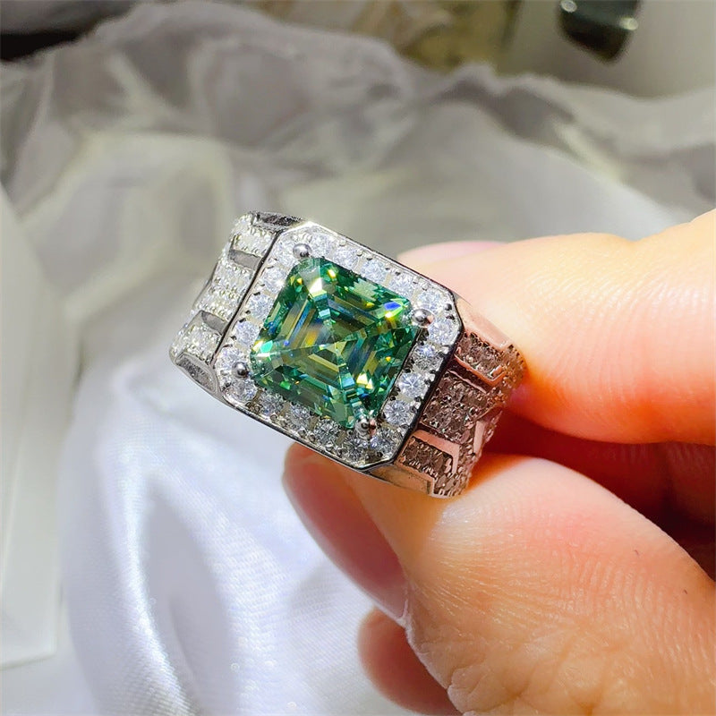 1 caret Moissanite Silver Plated Mens Ring