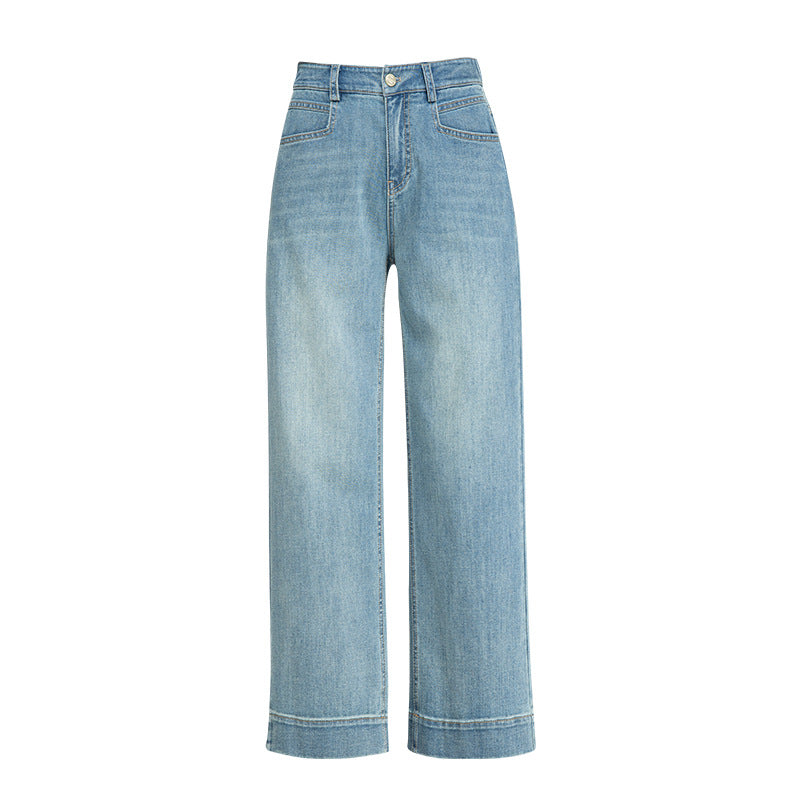 Women's High-Waist Straight Leg Cropped Jeans – Washed Denim