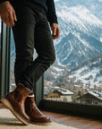 Herren Winter-Schneestiefel mit Lammfellfutter – Wasserdichtes Rindsleder, wadenhoch, seitlicher Reißverschluss, EU 38–44, Schwarz & Braun