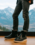 Herren Winter-Schneestiefel mit Lammfellfutter – Wasserdichtes Rindsleder, wadenhoch, seitlicher Reißverschluss, EU 38–44, Schwarz & Braun
