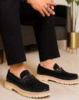 Herrenschuhe aus echtem Leder – Wildleder- und Leder-Loafer mit niedrigem Absatz