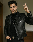 Herren-Jacke aus echtem Lammleder mit Revers – Klassisches Schwarz mit lässigem Stil