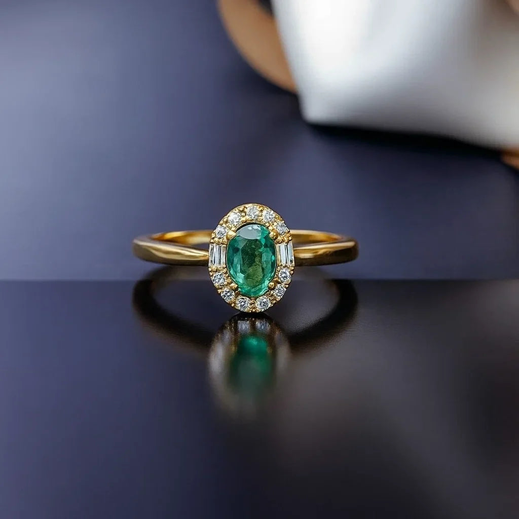 Women’s Natural Colombian Emerald Jewelry Set – Sterling Silver with Adjustable Ring