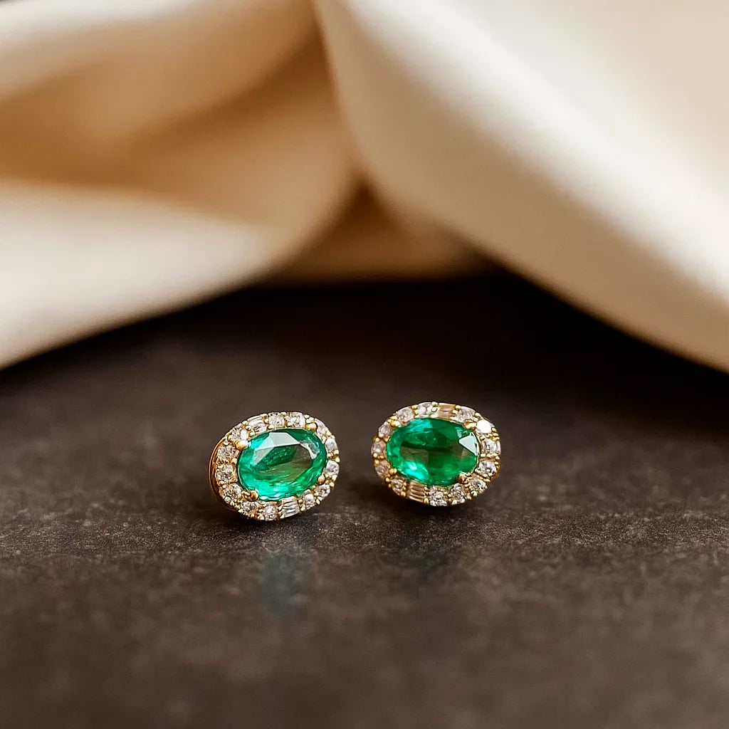 Women’s Natural Colombian Emerald Jewelry Set – Sterling Silver with Adjustable Ring