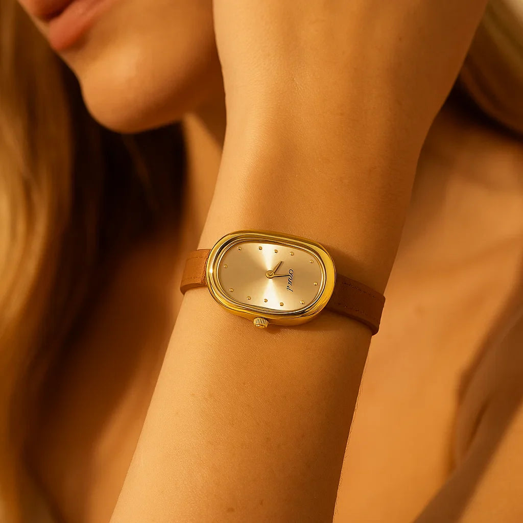 Women's Quartz Watch – Elegant 24-Hour Display with Butterfly Clasp, Leather &amp; Metal Strap Options