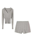 Damen-Strickset mit Kapuzenpullover und Shorts – lässiger Lounge-Anzug mit bauchfreiem Oberteil