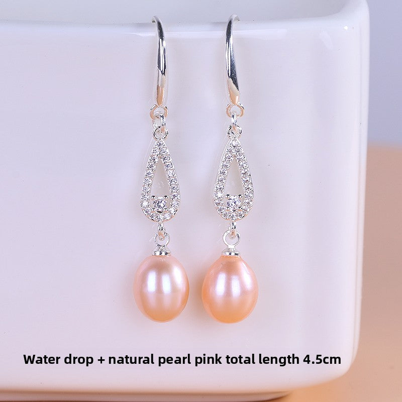 Women Natural Freshwater Pearl Earrings – 925 Sterling Silver Korean Style Heart &amp; Water Drop Jewelry