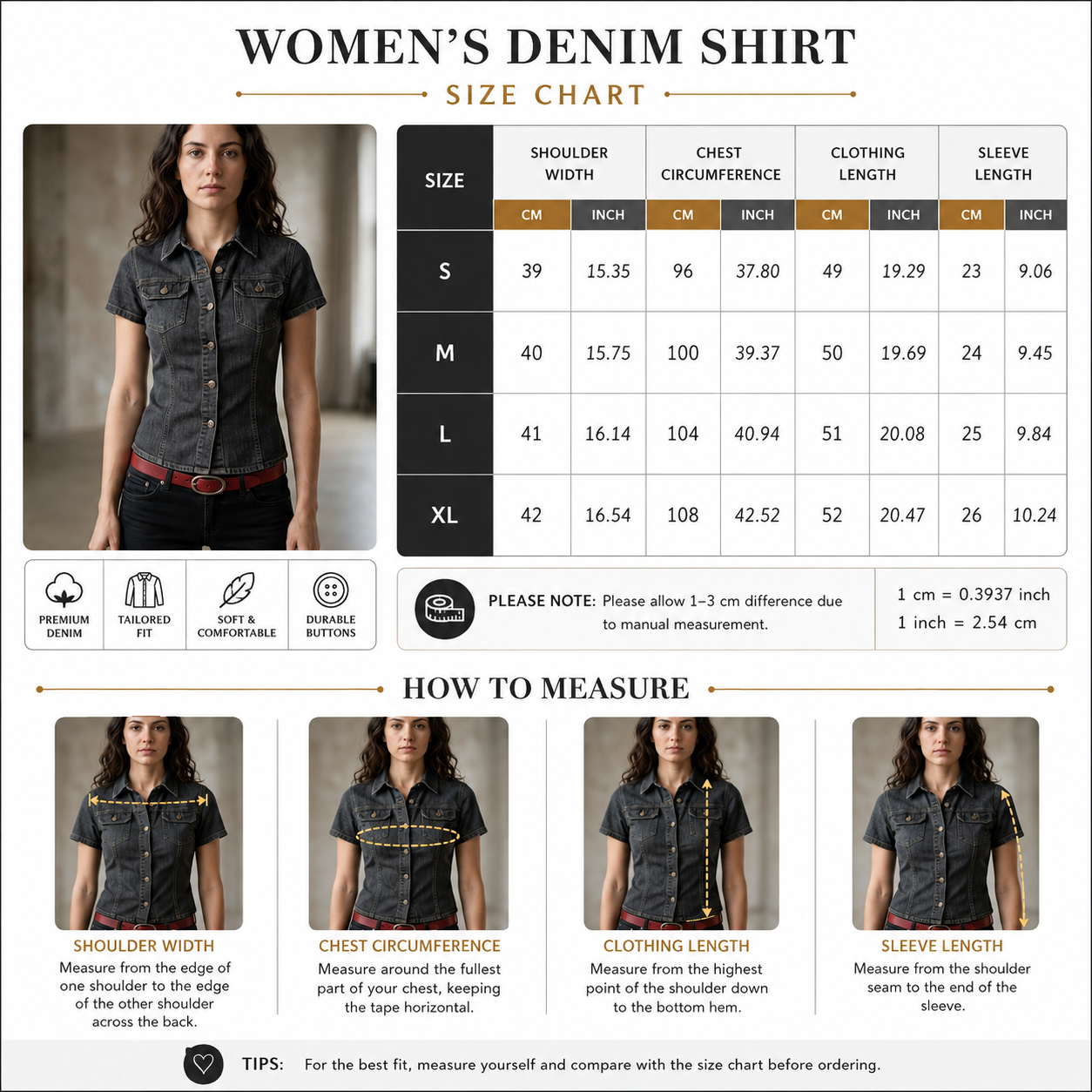 Women's Classic Slim Fit Short Sleeve Shirt – Button-Down Collar