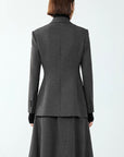Veste de costume croisée grise pour femme – Blazer de bureau style rétro, longueur moyenne