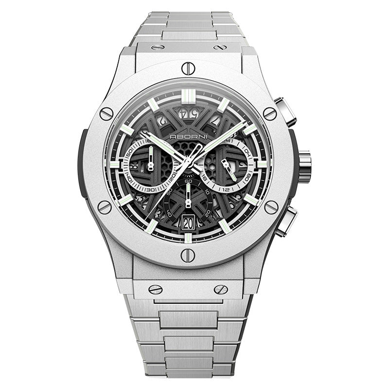 Herren Multifunktions-wasserdichte leuchtende Chronographenuhr – 42mm Quarz Kalender Edelstahlarmband Sport Business Zeitmesser