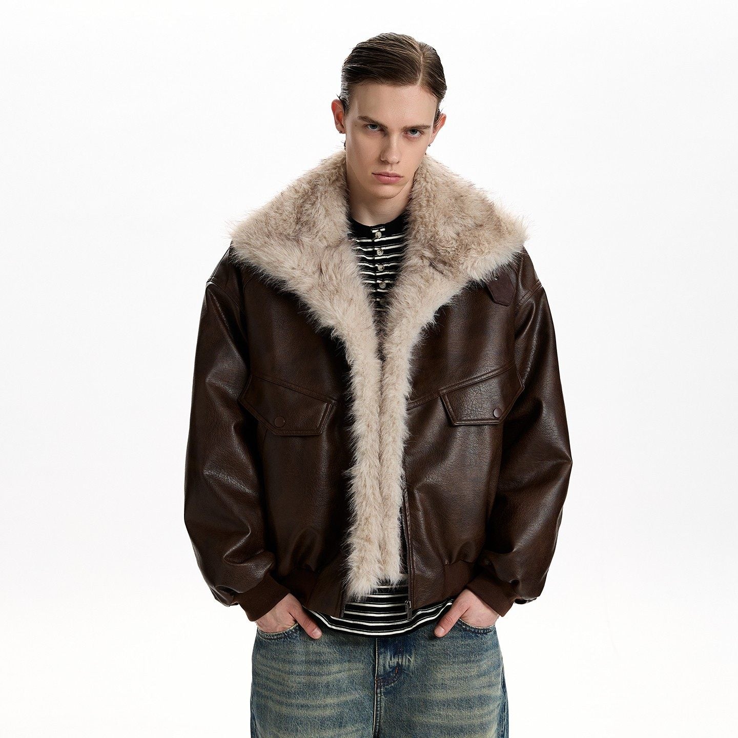 Retro Fur Collar PU Leather Jacket