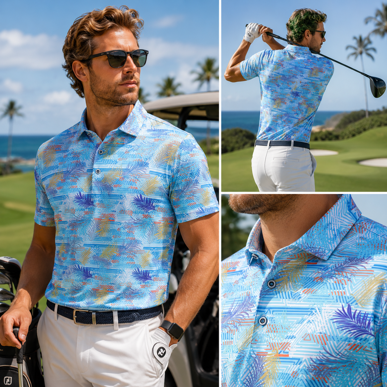 Men's Short Sleeve Golf Polo Shirt – Moisture-Wicking Printed