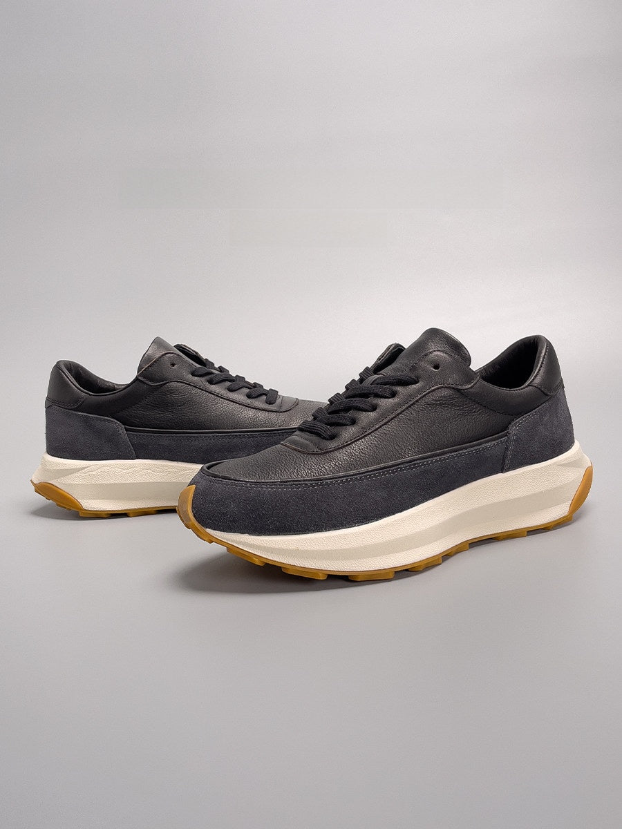 Men's High-Top Vintage Genuine Leather Running Shoes – Thick-Sole Retro Cowhide Boots