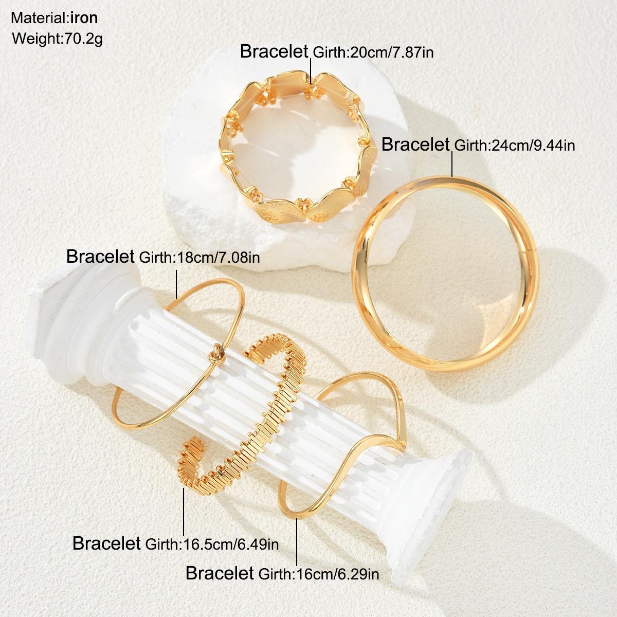 Women's Minimalist Bracelet Set – 5-Piece Wavy Knot Geometric Circle and Open Bangle Layering Set