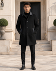 Men's  Wool Double-Faced Trench Coat - Single-Breasted Lapel Overcoat