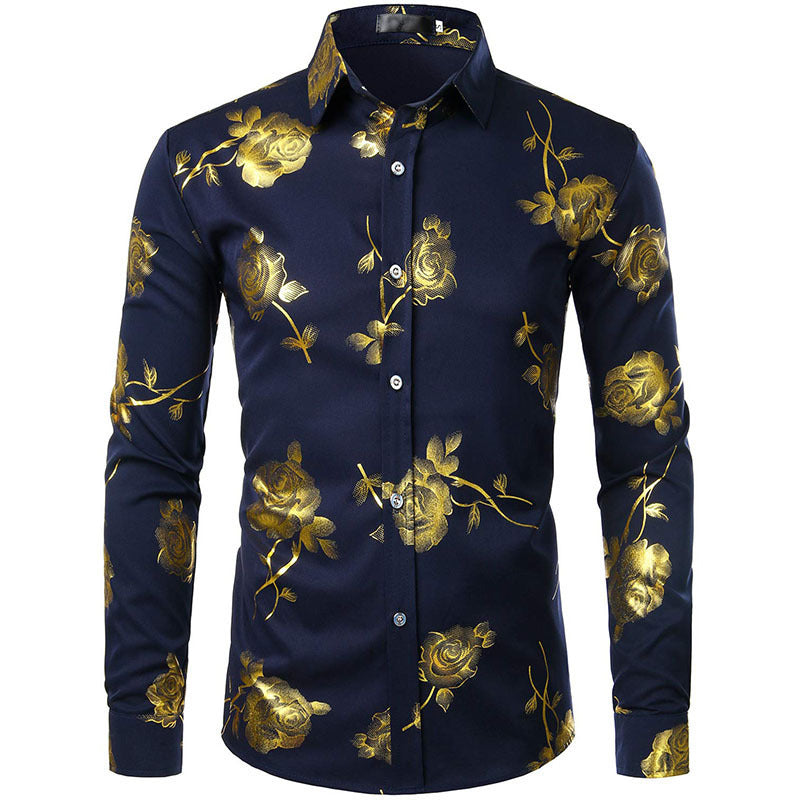 Herren 3D-Hemd mit Blumenmuster – Stretch-Slim-Fit Urban Hemd mit Revers