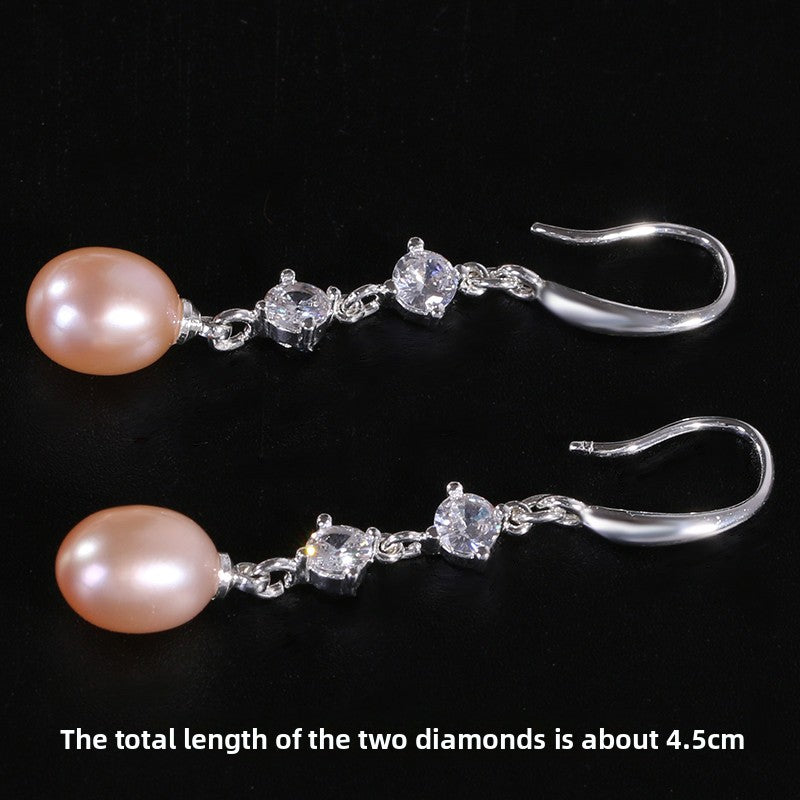 Women Natural Freshwater Pearl Earrings – 925 Sterling Silver Korean Style Heart &amp; Water Drop Jewelry