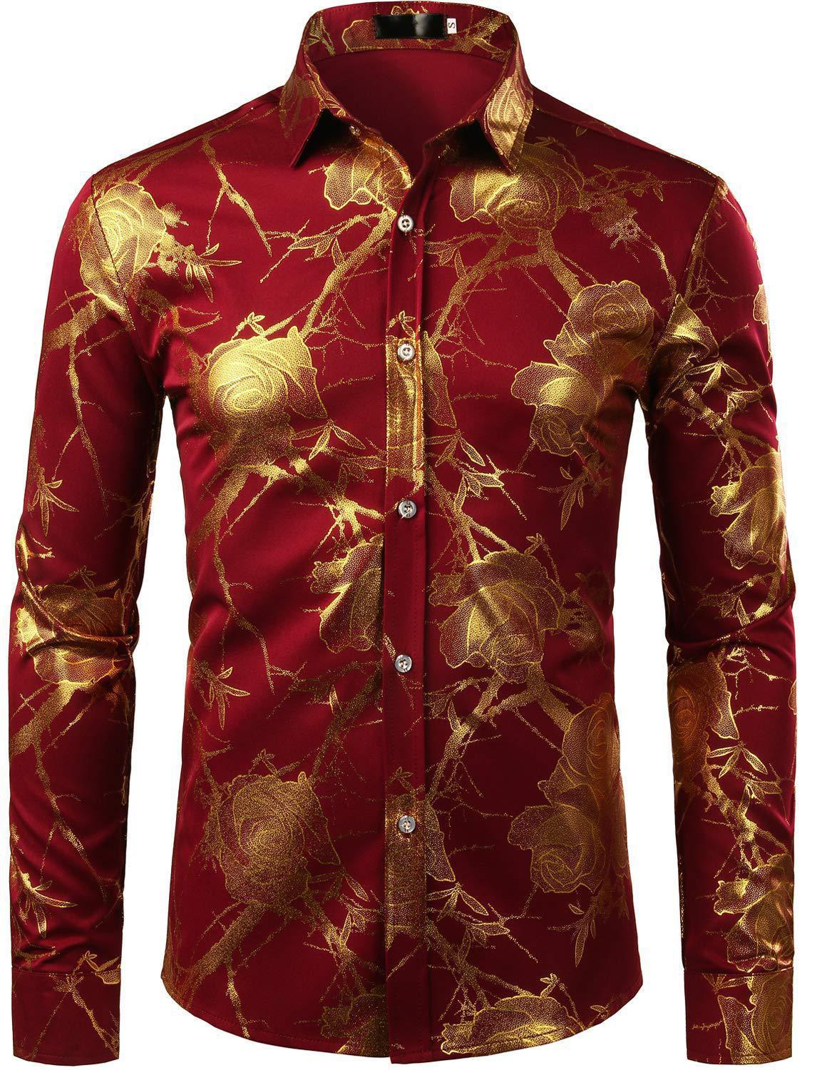 Herren 3D-Hemd mit Blumenmuster – Stretch-Slim-Fit Urban Hemd mit Revers