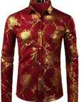 Herren 3D-Hemd mit Blumenmuster – Stretch-Slim-Fit Urban Hemd mit Revers