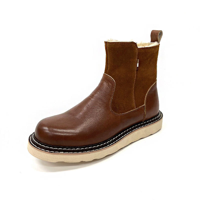 Herren Winter-Schneestiefel mit Lammfellfutter – Wasserdichtes Rindsleder, wadenhoch, seitlicher Reißverschluss, EU 38–44, Schwarz &amp; Braun