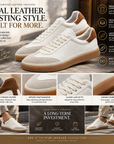 Men's Cowhide Leather Sneakers - Thick Sole Lace-Up Casual Shoes