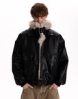 Retro Fur Collar PU Leather Jacket