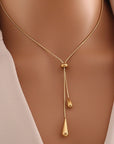 Women Gold-Plated Tassel Earrings and Necklace Set – Titanium Steel Water Drop Pendant Fashion Jewelry