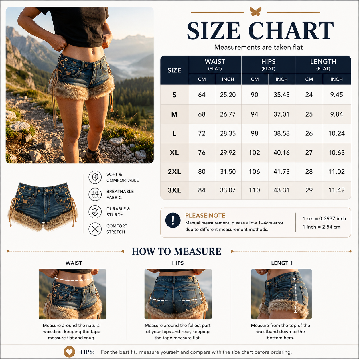 Women's Retro Low-Rise Denim Shorts with Fur Patchwork