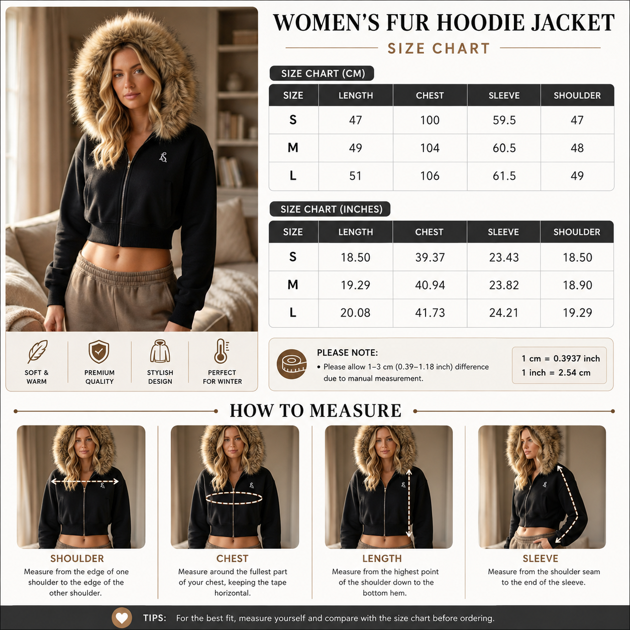 Damen Kapuzenjacke mit Reißverschluss – Slim Fit Hoodie Cardigan mit Kunstfellkragen, langen Ärmeln &amp; lässigem Lagenlook-Design