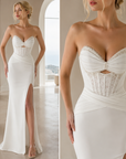 Damen Sexy Korsett-Abendkleid für formelle Anlässe & Partys – Trägerloses Satinperlen-Spitzen-Maxikleid mit schmaler Passform