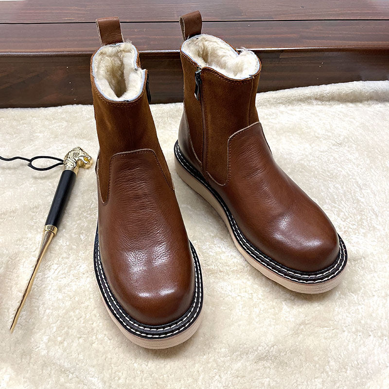 Herren Winter-Schneestiefel mit Lammfellfutter – Wasserdichtes Rindsleder, wadenhoch, seitlicher Reißverschluss, EU 38–44, Schwarz &amp; Braun