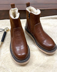 Herren Winter-Schneestiefel mit Lammfellfutter – Wasserdichtes Rindsleder, wadenhoch, seitlicher Reißverschluss, EU 38–44, Schwarz & Braun
