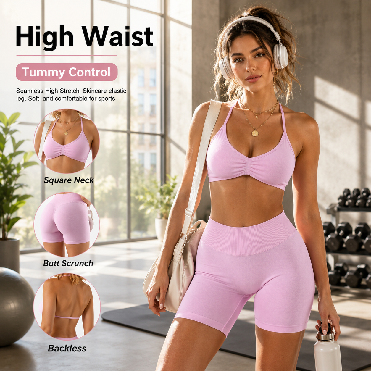 Women's High-Waisted Yoga Set – Sports Bra &amp; Shorts with Detachable Pads, Butt-Lifting Sculpting Activewear