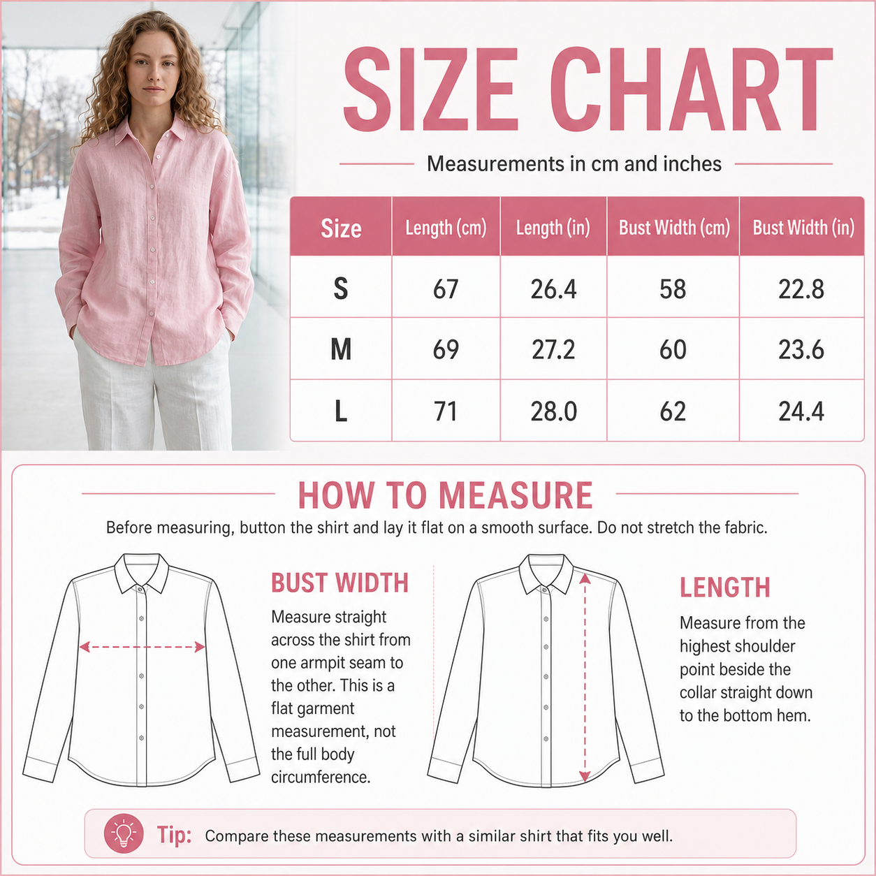 Women's 100% Linen Shirt – Long Sleeve Polo Collar Button-Down