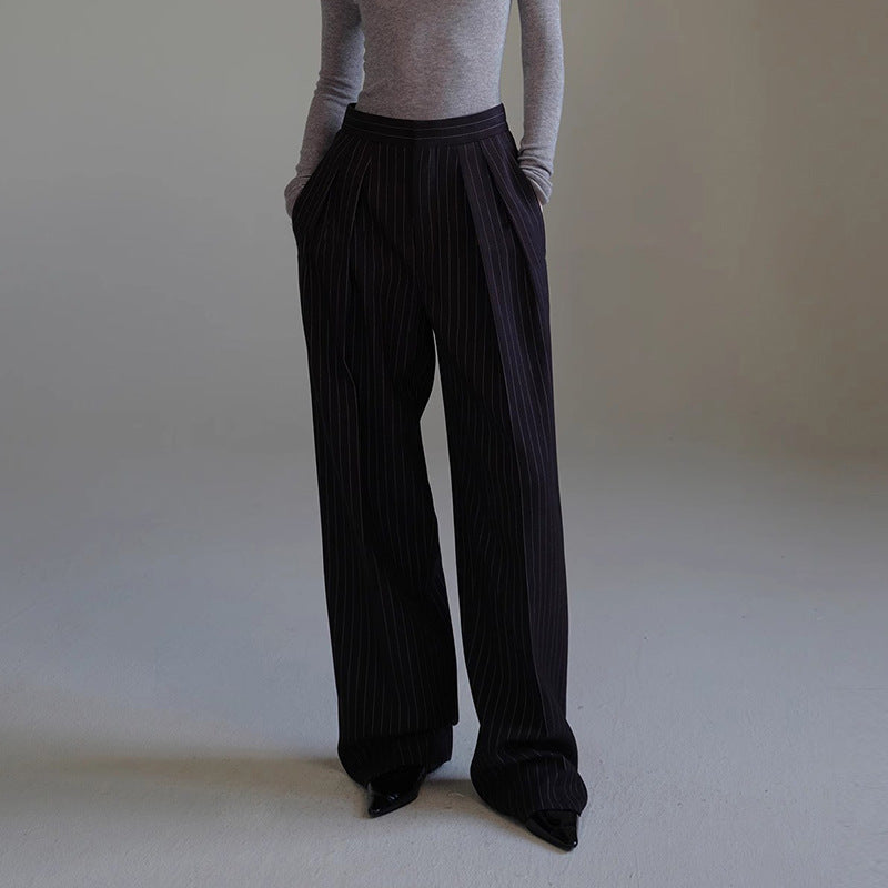 Gestreifte Anzughose für Damen – weite Hosenbeine, knöchellang, Retro High Street Hose