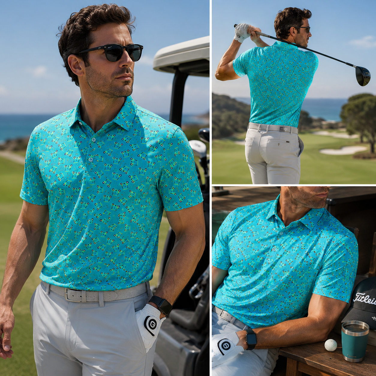 Men's Short Sleeve Golf Polo Shirt – Moisture-Wicking Printed