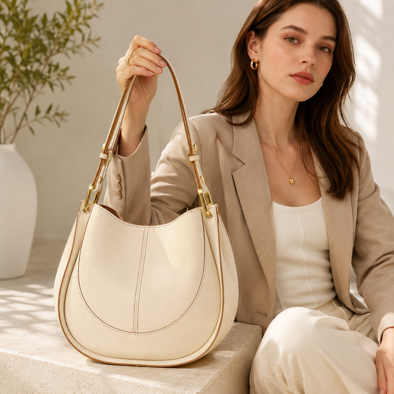 Damen PU-Leder Sattel-Schultertasche – Runde Retro Umhängetasche mit mehreren Fächern