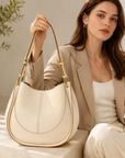 Damen PU-Leder Sattel-Schultertasche – Runde Retro Umhängetasche mit mehreren Fächern