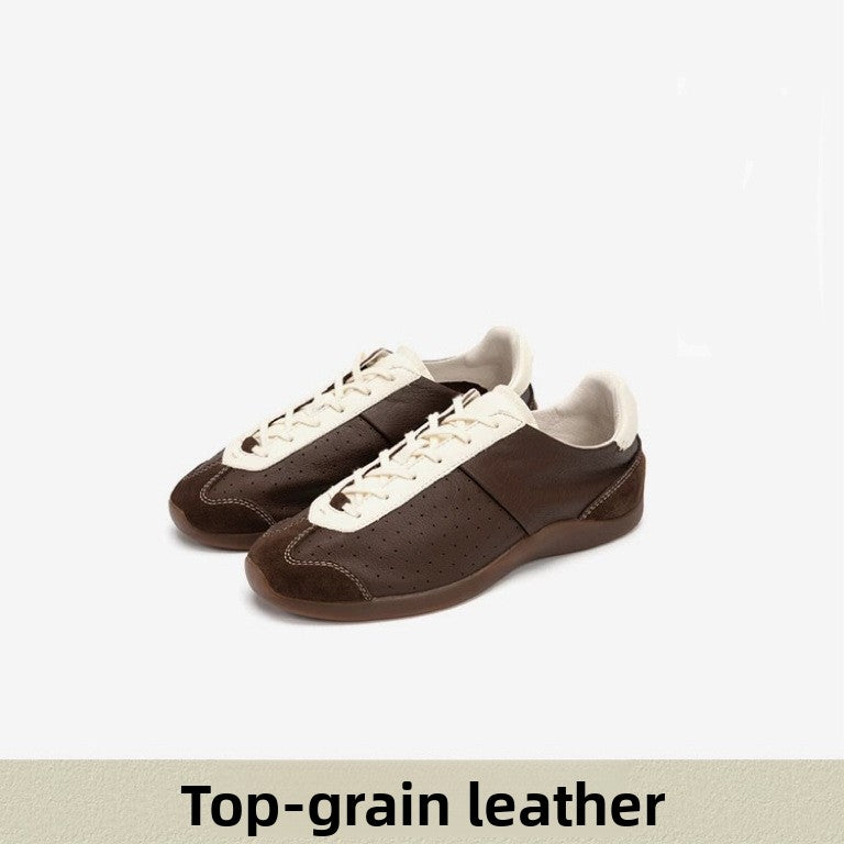 Damen-Freizeitsneaker aus Leder – Retro-Halbschuhe aus Rindsleder mit weicher Gummisohle, leichtem Tragekomfort und rutschfestem Design